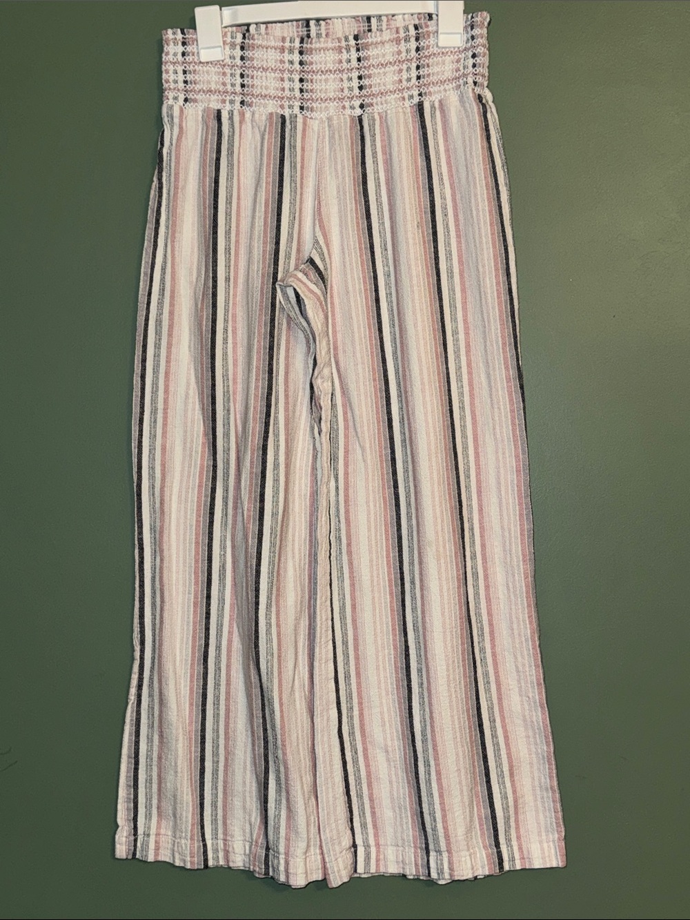 Rewash Large Striped Wide-Leg Smocked Waist Pants Linen Blend